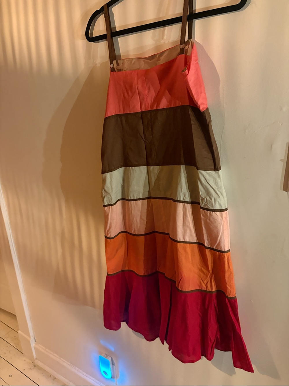 Spenser Jeremy Multicolor Tiered Mini Dress - Coral, Brown & Red